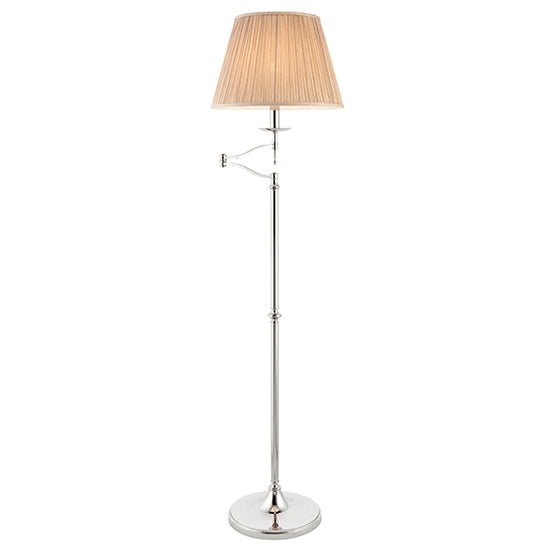 Stanford Swing Arm Beige Shade Floor Lamp In Polished Nickel