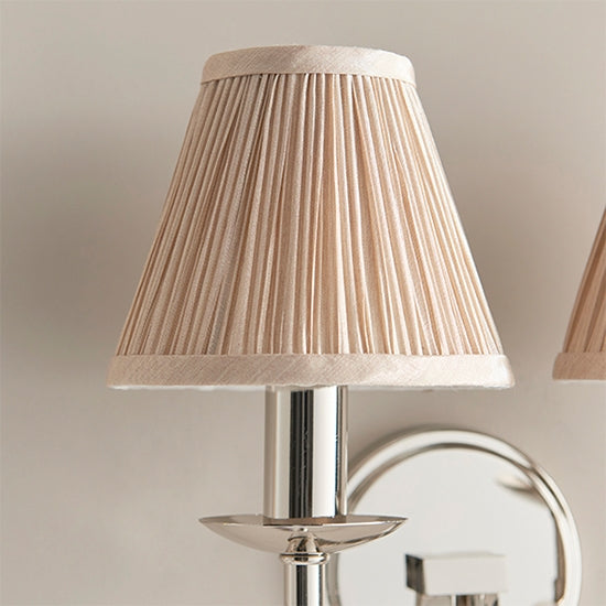 Stanford Twin Beige Shade Wall Light In Polished Nickel