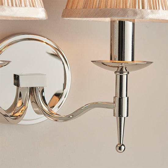 Stanford Twin Beige Shade Wall Light In Polished Nickel