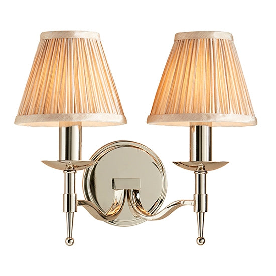 Stanford Twin Beige Shade Wall Light In Polished Nickel