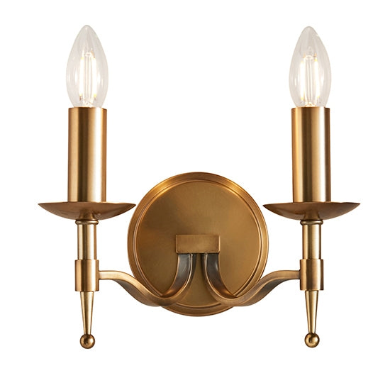 Stanford Twin Candle Lamp Wall Light In Antique Brass