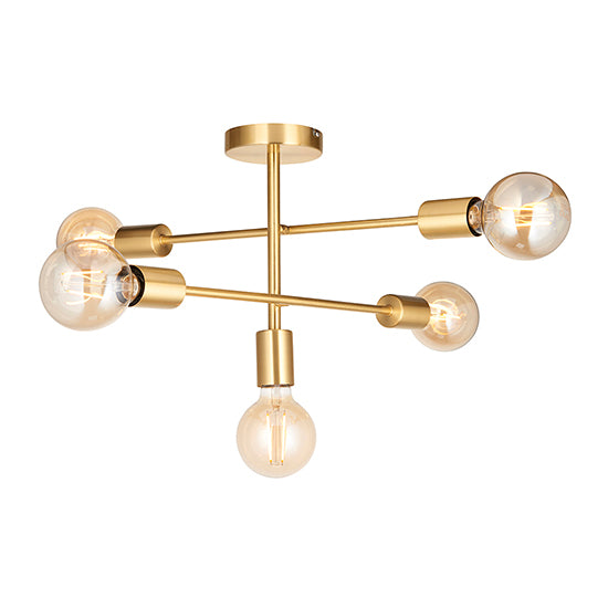 Studio 5 Lights Semi Flush Ceiling Light In Brushed Brass