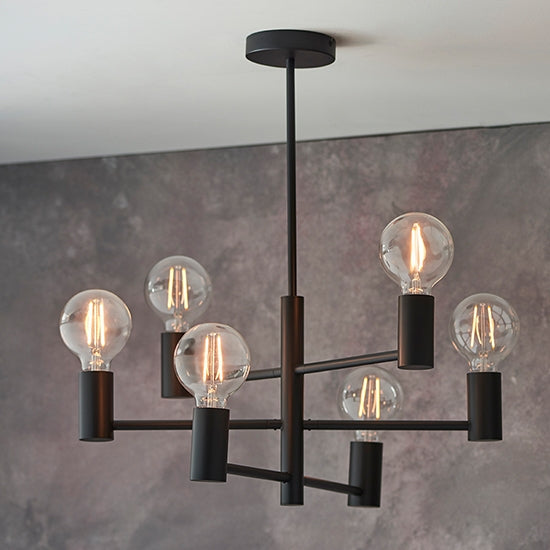 Studio 6 Lights Semi Flush Ceiling Light In Matt Black