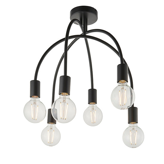 Studio Multi-Arch 6 Lights Semi Flush Ceiling Light In Matt Black