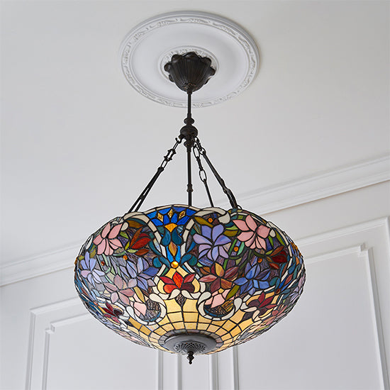 Sullivan Large Inverted Tiffany Glass 3 Lights Ceiling Pendant Light In Dark Bronze