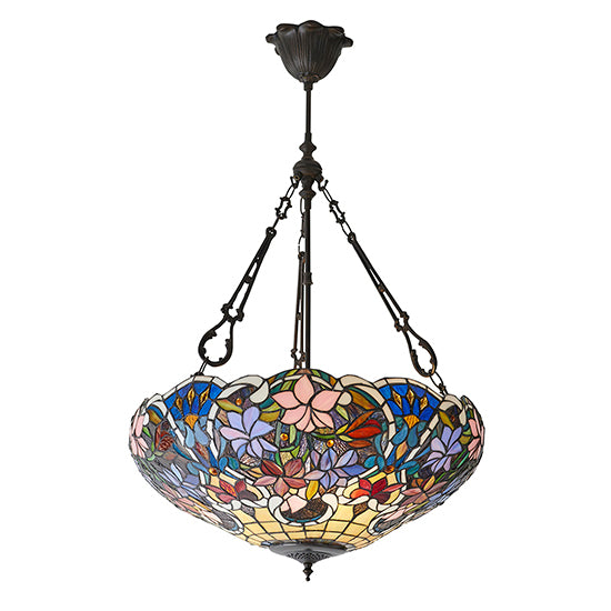 Sullivan Large Inverted Tiffany Glass 3 Lights Ceiling Pendant Light In Dark Bronze