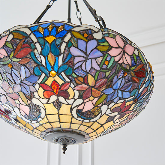 Sullivan Large Inverted Tiffany Glass 3 Lights Ceiling Pendant Light In Dark Bronze