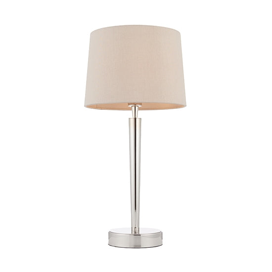 Syon USB Mink Fabric Table Lamp In Bright Nickel