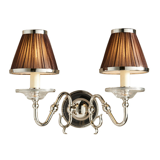 Tilburg Chocolate Shades Clear Crystal Twin Wall Light In Polished Nickel