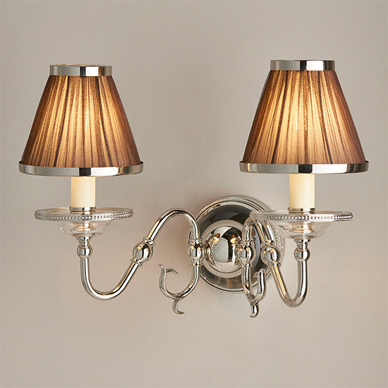 Tilburg Chocolate Shades Clear Crystal Twin Wall Light In Polished Nickel