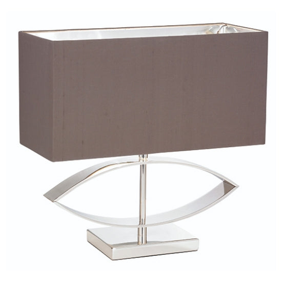 Tramini Taupe Silk Fabric Table Lamp In Silver