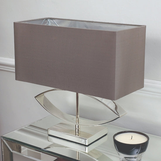 Tramini Taupe Silk Fabric Table Lamp In Silver