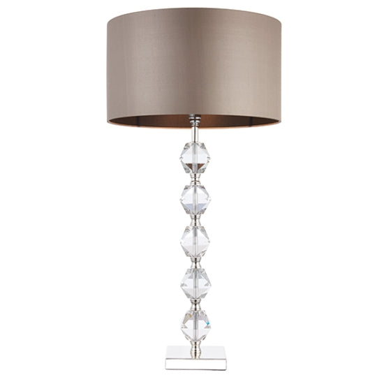 Verdone Taupe Silk Fabric Table Lamp In Clear Crystal