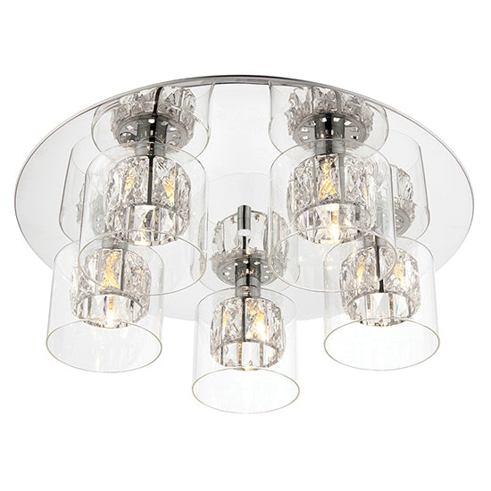 Verina Clear Glass 5 Lights Flush Ceiling Light In Chrome