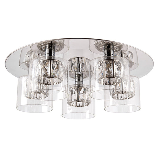 Verina Clear Glass 5 Lights Flush Ceiling Light In Chrome