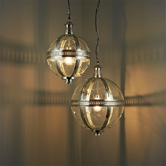 Vienna 305mm Half Clear Glass Ceiling Pendant Light In Bright Nickel