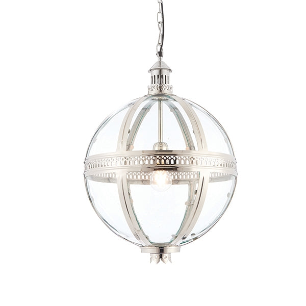 Vienna 410mm Clear Glass Ceiling Pendant Light In Bright Nickel