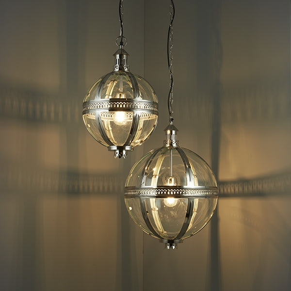 Vienna 410mm Clear Glass Ceiling Pendant Light In Bright Nickel