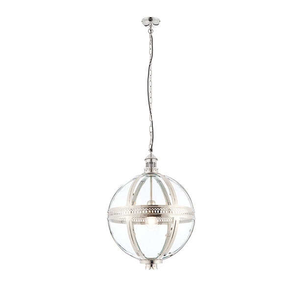 Vienna 410mm Clear Glass Ceiling Pendant Light In Bright Nickel