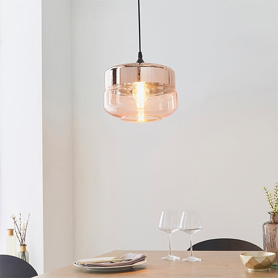 Willis Cognac Glass Ceiling Pendant Light In Polished Copper