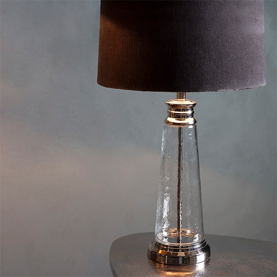 Winslet Grey Velvet Tapered Shade Table Lamp In Clear Glass Base