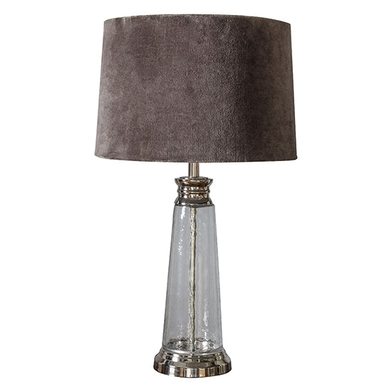 Winslet Grey Velvet Tapered Shade Table Lamp In Clear Glass Base