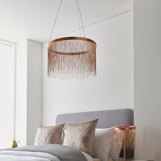 Zelma Ceiling Pendant Light In Brushed Copper With Copper Effect Chains