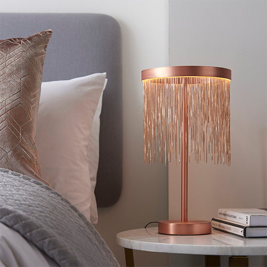 Zelma Table Lamp In Brushed Copper With Copper Effect Chains